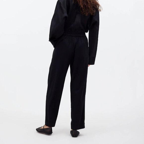 Madewell Petite Pull On Straight Crop Pants Linen Blend Black Size 0P NWT - Picture 2 of 10